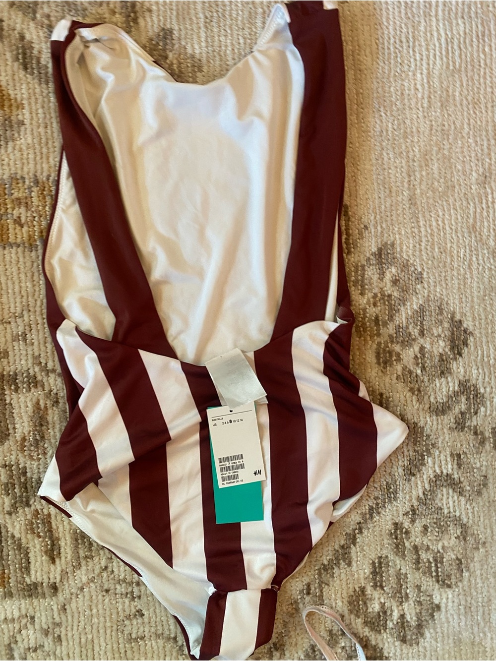 H&M Burgundy and White Striped One-Piece Swimsuit